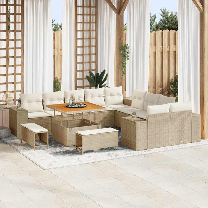 Havesofa Sæt 13 stk. Beige og creme polyrattan