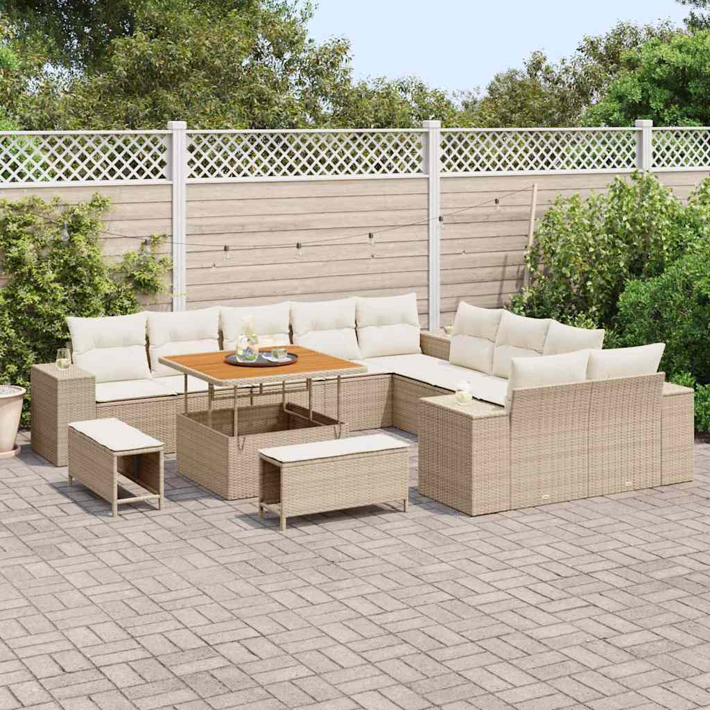 Havesofa Sæt 13 stk. Beige og creme polyrattan