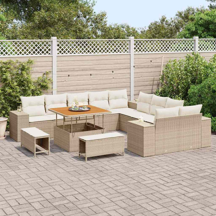 Havesofa Sæt 13 stk. Beige og creme polyrattan