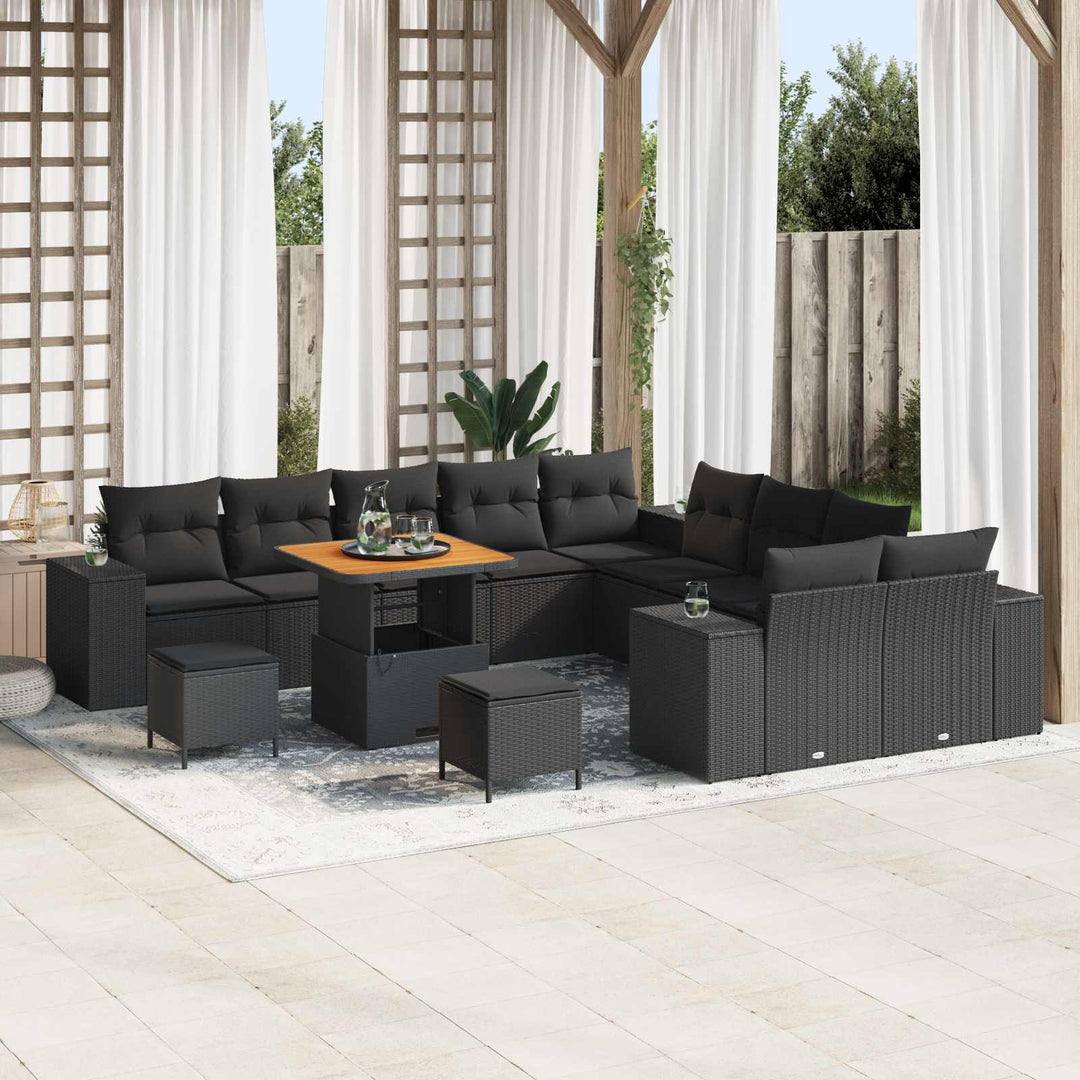 Havesofa Sæt 13 stk. Sort polyrattan