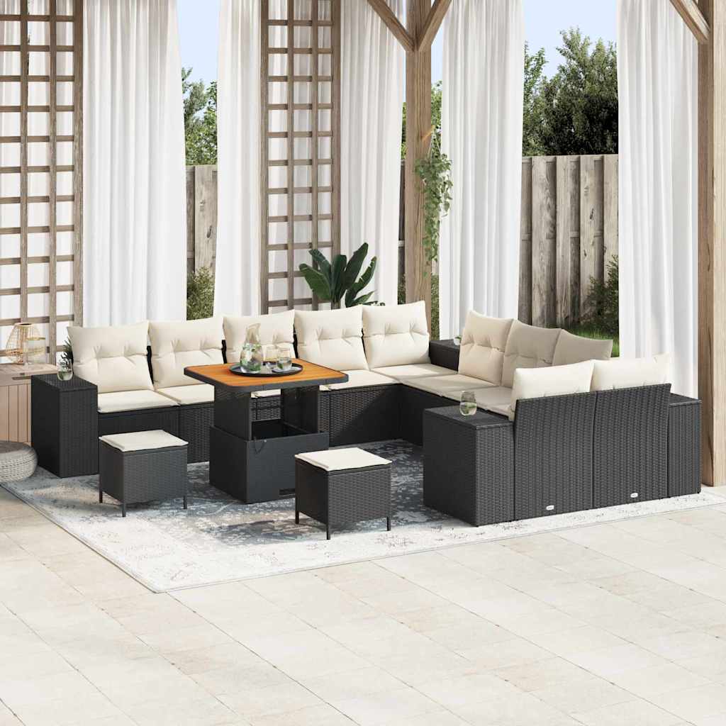 Havesofa Sæt med pude 13 pcs Sort og Cream polyrattan