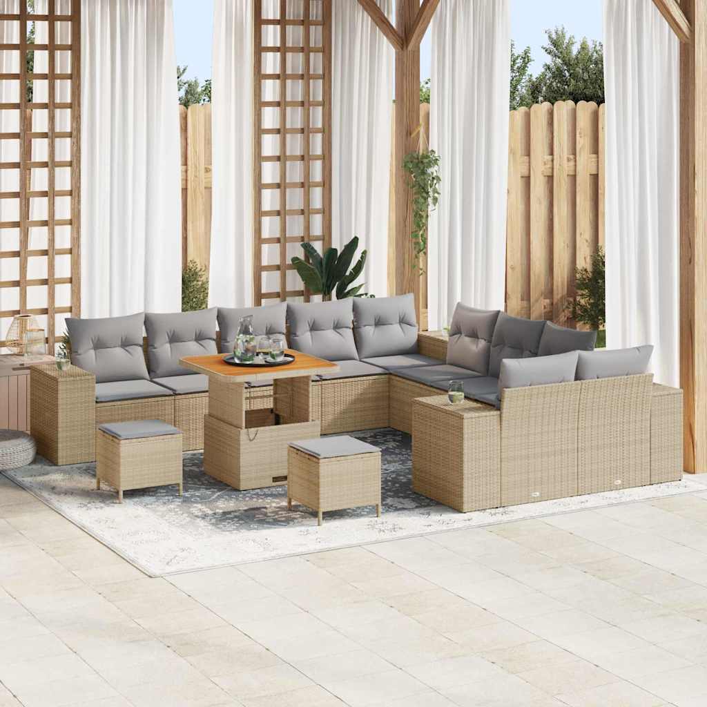 Havesofa Sæt med pude 13 pcs Beige og lys grå polyrattan