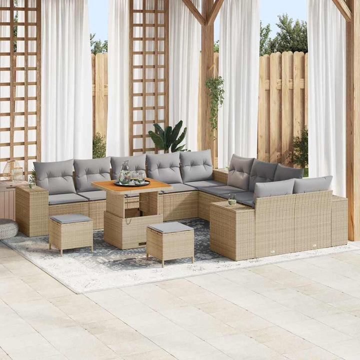 Havesofa Sæt med pude 13 pcs Beige og lys grå polyrattan