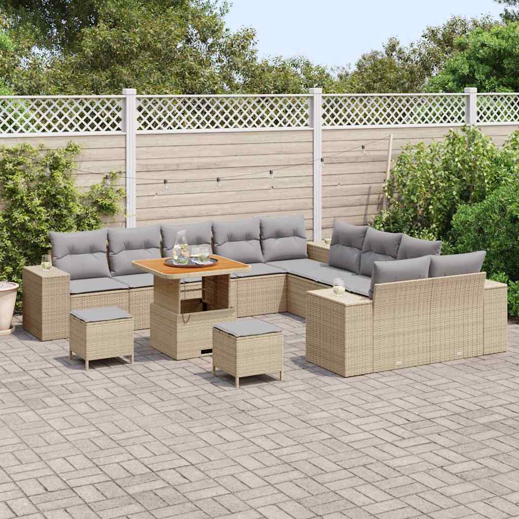 Havesofa Sæt med pude 13 pcs Beige og lys grå polyrattan