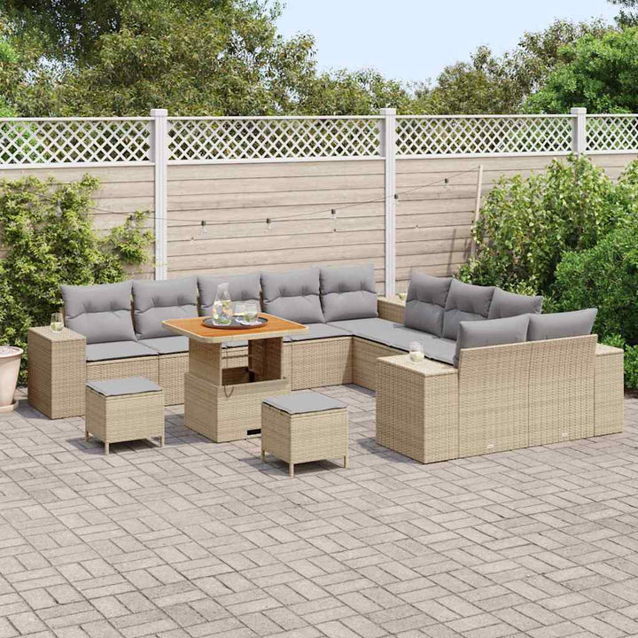 Havesofa Sæt med pude 13 pcs Beige og lys grå polyrattan