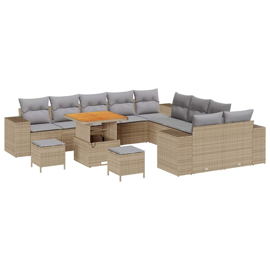 Havesofa Sæt med pude 13 pcs Beige og lys grå polyrattan