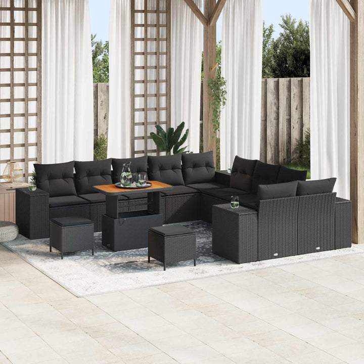 Havesofa Sæt 13 stk. Sort polyrattan