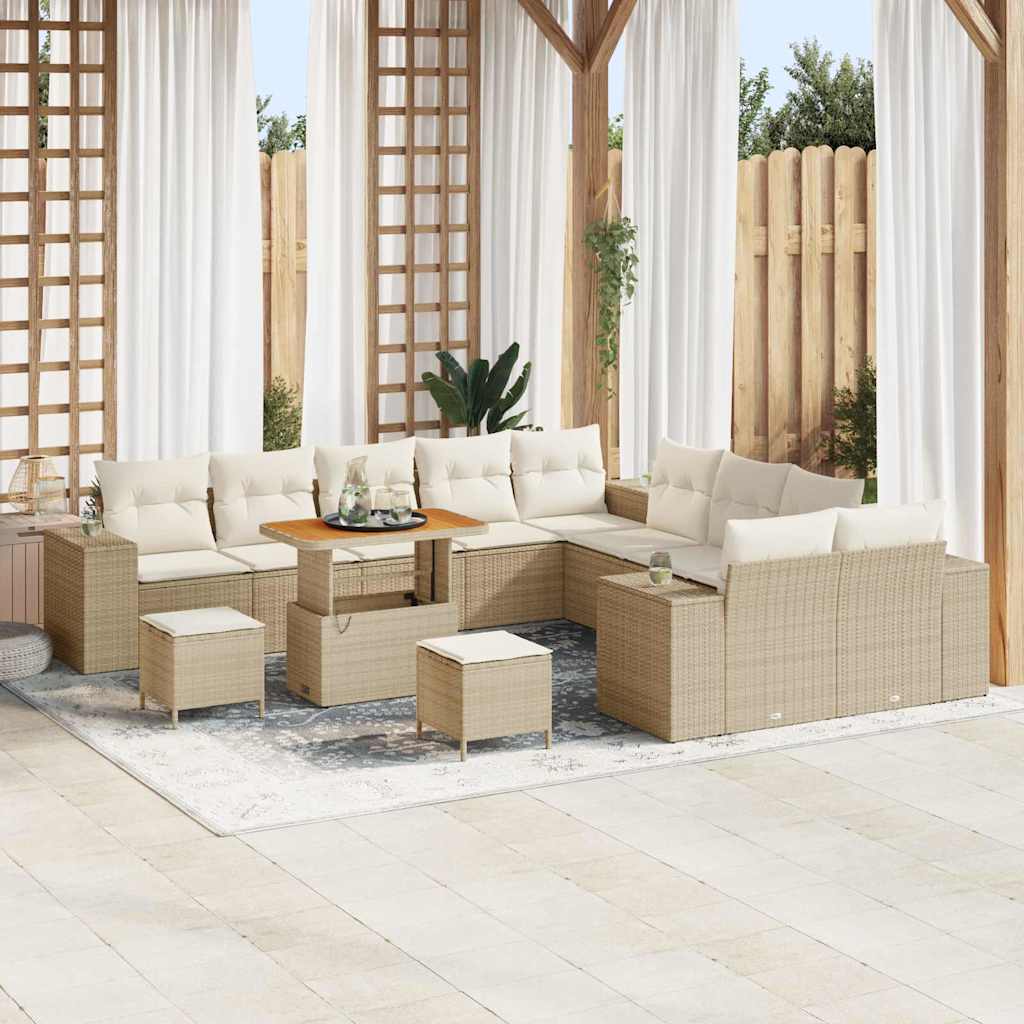 Havesofa Sæt 13 stk. Beige og creme polyrattan