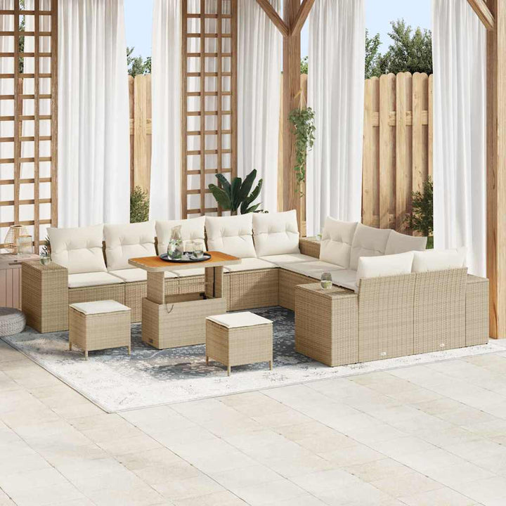Havesofa Sæt 13 stk. Beige og creme polyrattan