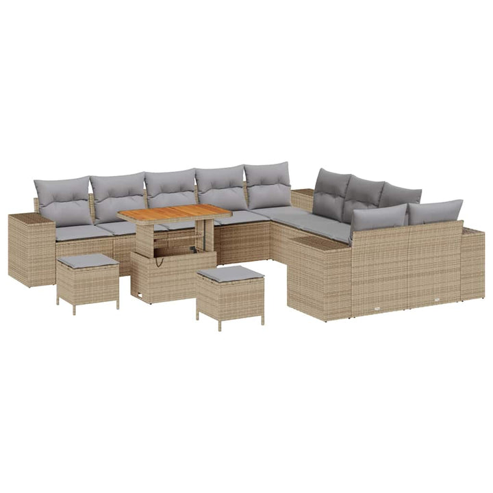 Havesofa Sæt med pude 13 pcs Beige og lys grå polyrattan