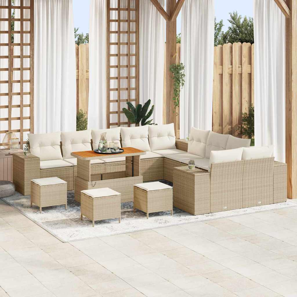 Havesofa Sæt 14 stk. Beige og creme polyrattan