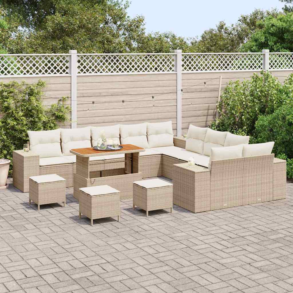 Havesofa Sæt 14 stk. Beige og creme polyrattan