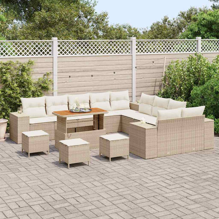 Havesofa Sæt 14 stk. Beige og creme polyrattan