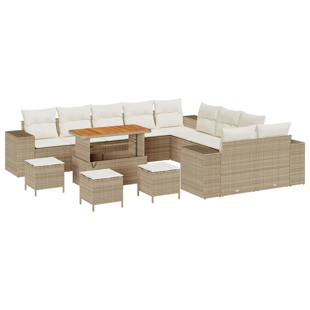 Havesofa Sæt 14 stk. Beige og creme polyrattan