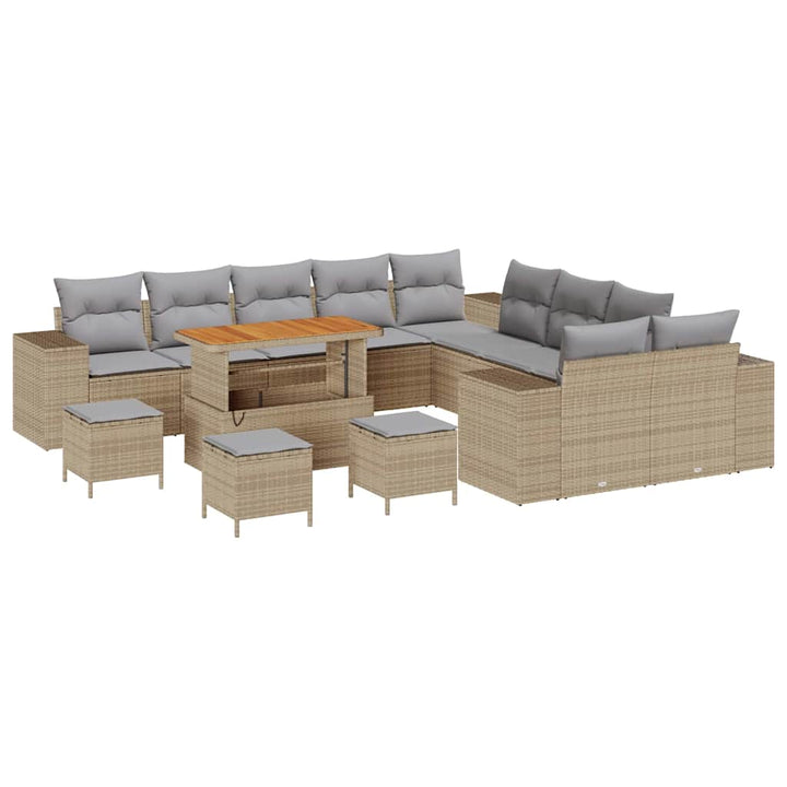 Havesofa Sæt med pude 14 pcs Beige og lys grå polyrattan