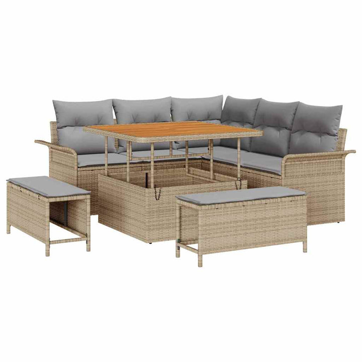 Havesofa Sæt med pude med opbevaring 8 pcs Beige og lys grå