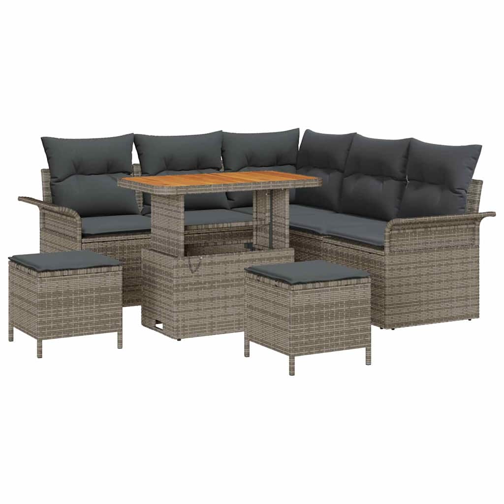 Havesofa Sæt 8 pcs Grå Polyrattan, stål og massivt akacietræ