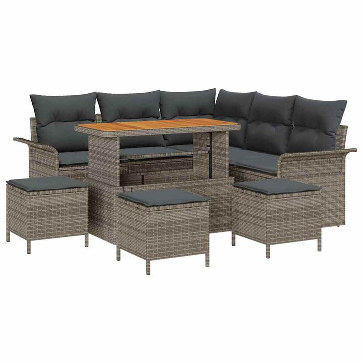 Havesofa Sæt 9 pcs Grå Polyrattan, stål og massivt akacietræ