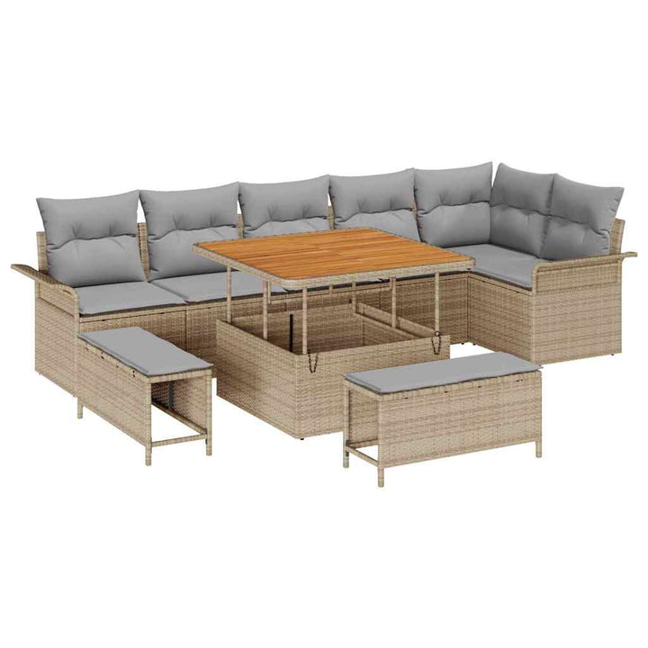 Havesofa Sæt med pude med opbevaring 9 pcs Beige og lys grå