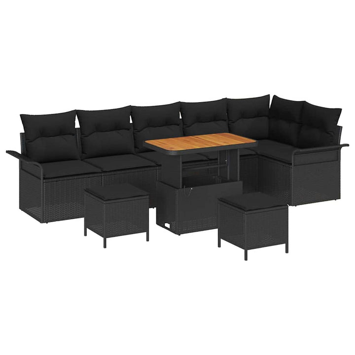 Havesofa Sæt med pude med opbevaring 9 pcs Sort