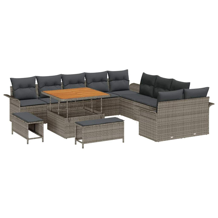 Havesofa Sæt 13 pcs Grå Polyrattan, stål og massivt akacietræ