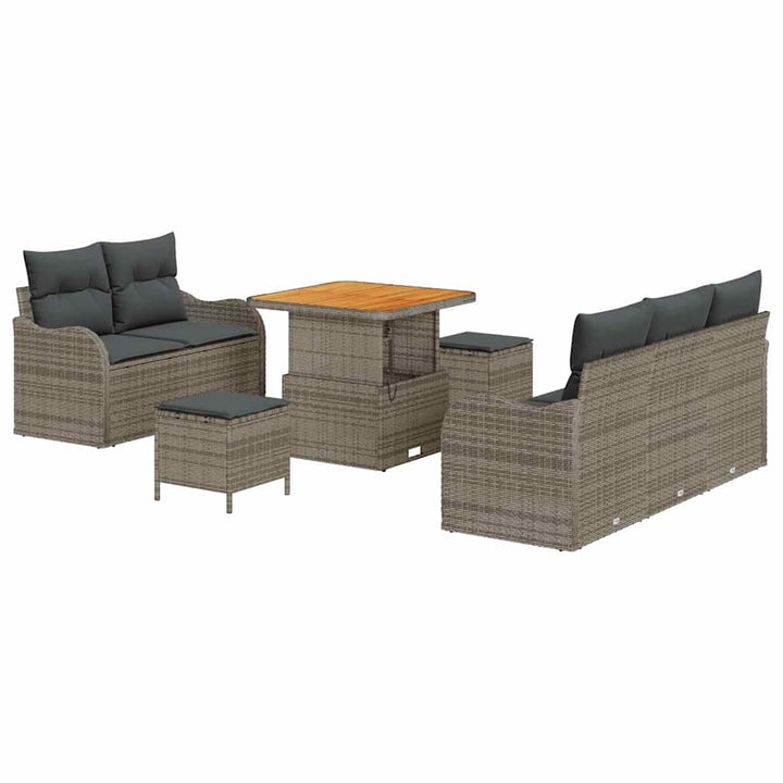 Havesofa Sæt 8 pcs Grå Polyrattan, stål og massivt akacietræ