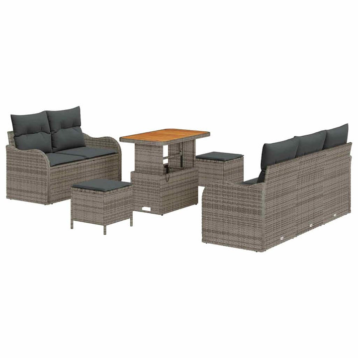 Havesofa Sæt 8 pcs Grå Polyrattan, stål og massivt akacietræ