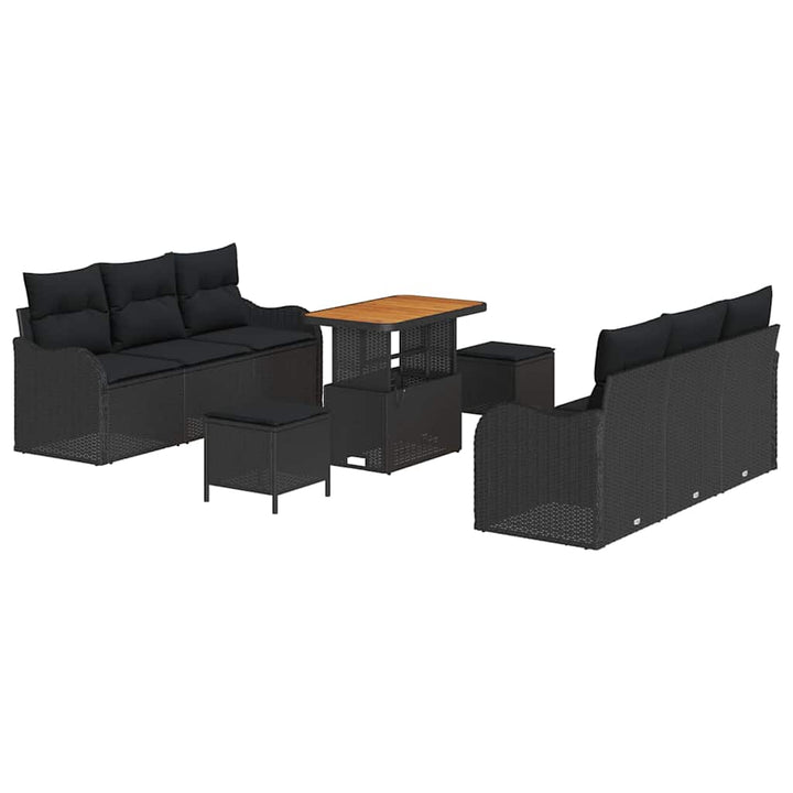 Havesofa Sæt 9 pcs Sort Polyrattan, stål og massivt akacietræ