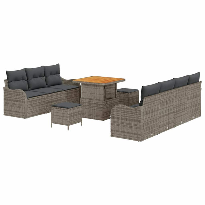 Havesofa Sæt 10 pcs Grå Polyrattan, stål og massivt akacietræ