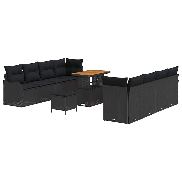 Havesofa Sæt 11 pcs Sort Polyrattan, stål og massivt akacietræ