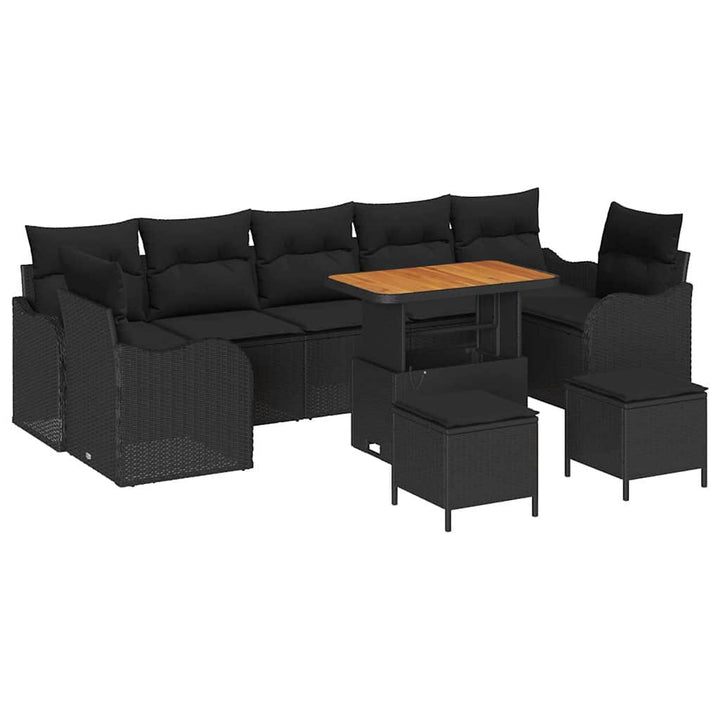 Havesofa Sæt 10 pcs Sort Polyrattan, stål og massivt akacietræ