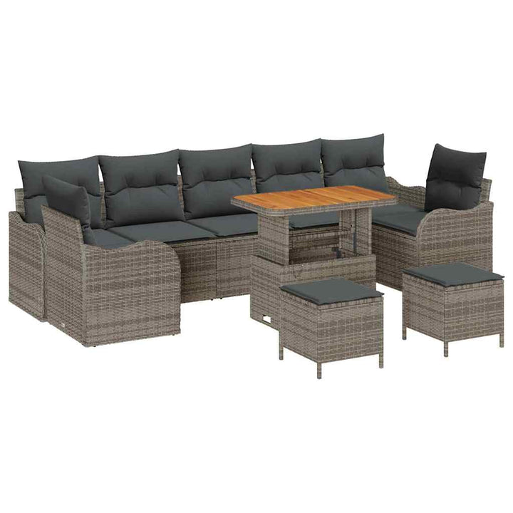 Havesofa Sæt 10 pcs Grå Polyrattan, stål og massivt akacietræ
