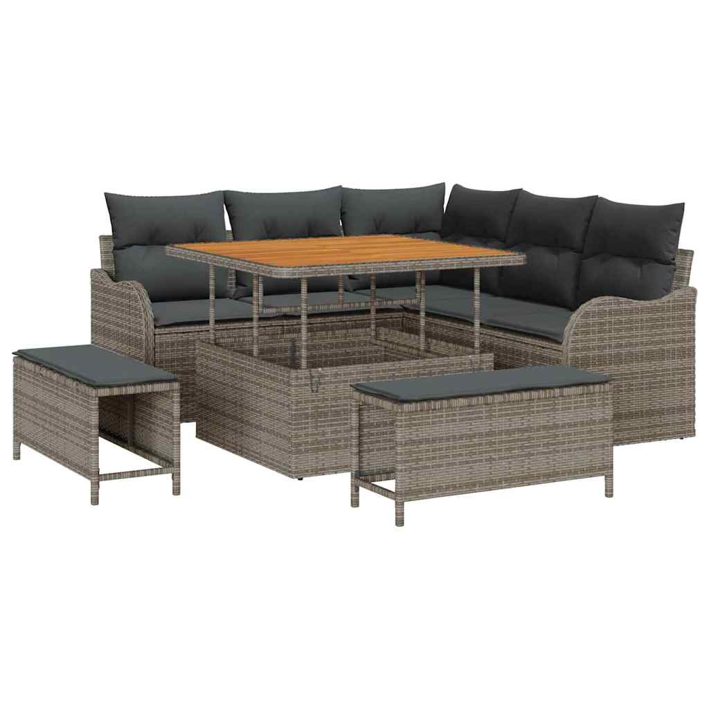 Havesofa Sæt 8 pcs Grå Polyrattan, stål og massivt akacietræ