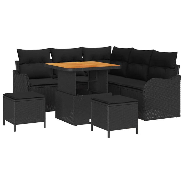 Havesofa Sæt 8 pcs Sort Polyrattan, stål og massivt akacietræ