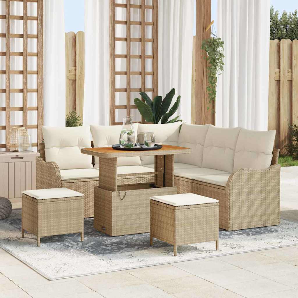 Havesofa Sæt med pude med opbevaring 8 pcs Beige og creme