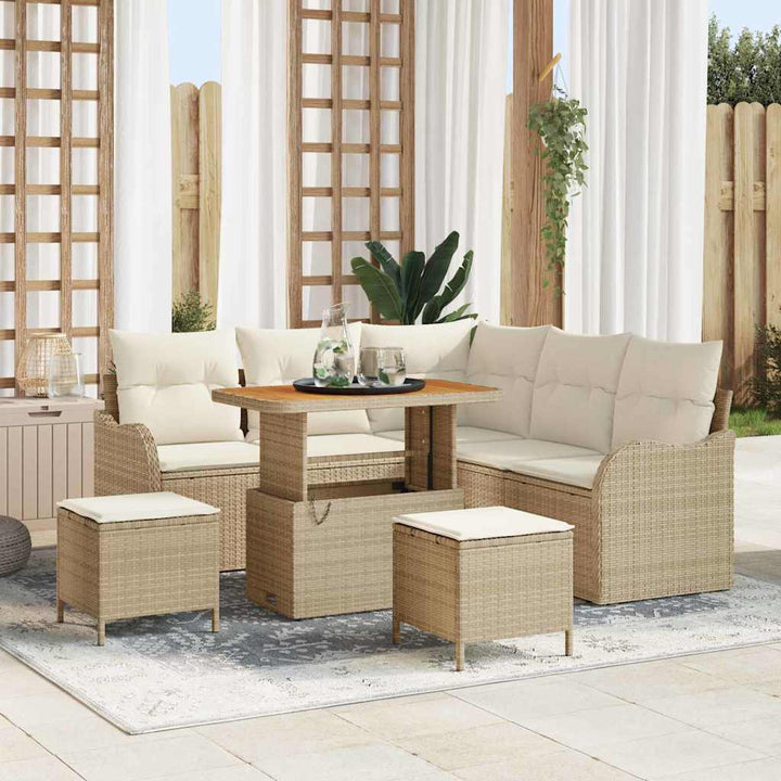 Havesofa Sæt med pude med opbevaring 8 pcs Beige og creme