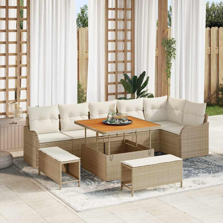 Havesofa Sæt med pude med opbevaring 9 pcs Beige og creme