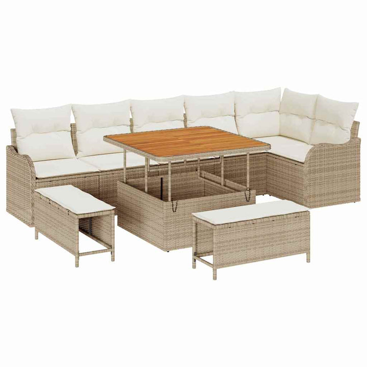 Havesofa Sæt med pude med opbevaring 9 pcs Beige og creme