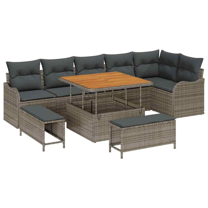 Havesofa Sæt 9 pcs Grå Polyrattan, stål og massivt akacietræ
