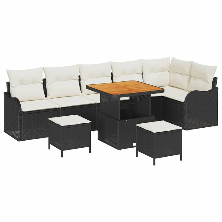 Havesofa Sæt med pude med opbevaring 9 pcs Sort og Cream