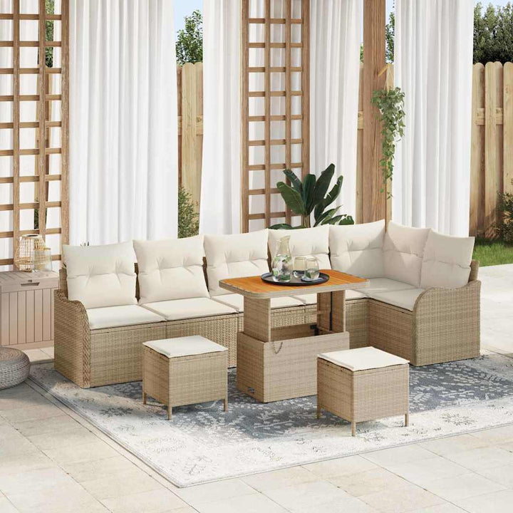 Havesofa Sæt med pude med opbevaring 9 pcs Beige og creme