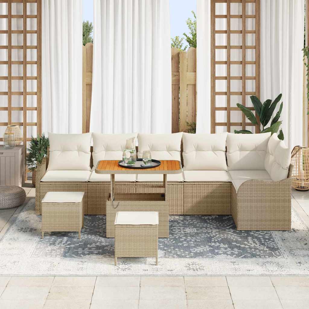 Havesofa Sæt med pude med opbevaring 9 pcs Beige og creme