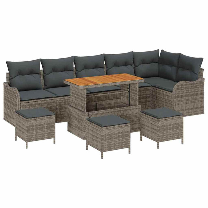 Havesofa Sæt 10 pcs Grå Polyrattan, stål og massivt akacietræ