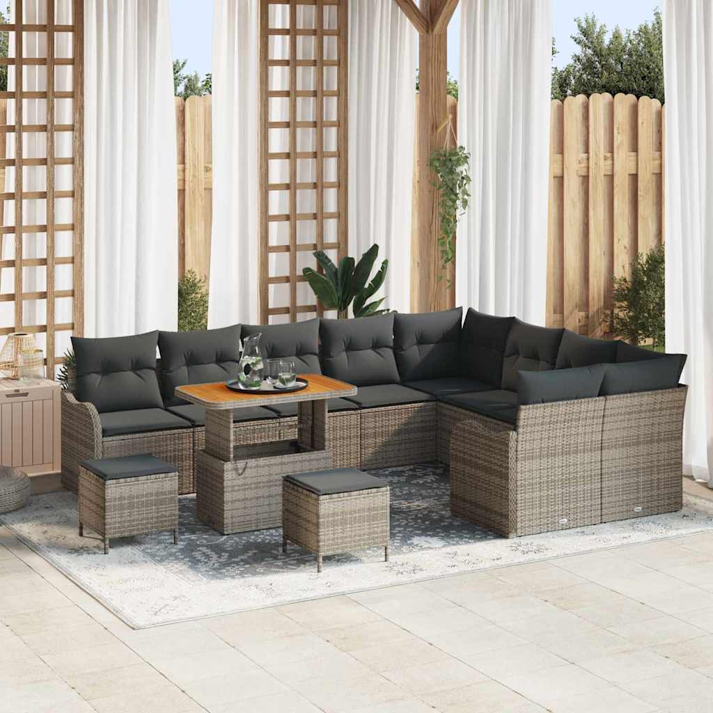 Havesofa Sæt 12 pcs Grå Polyrattan, stål og massivt akacietræ