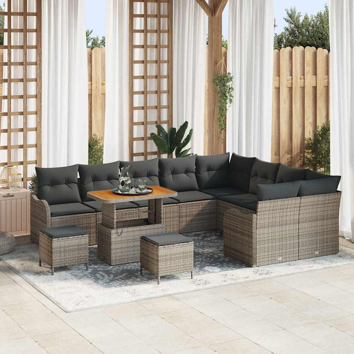 Havesofa Sæt 12 pcs Grå Polyrattan, stål og massivt akacietræ