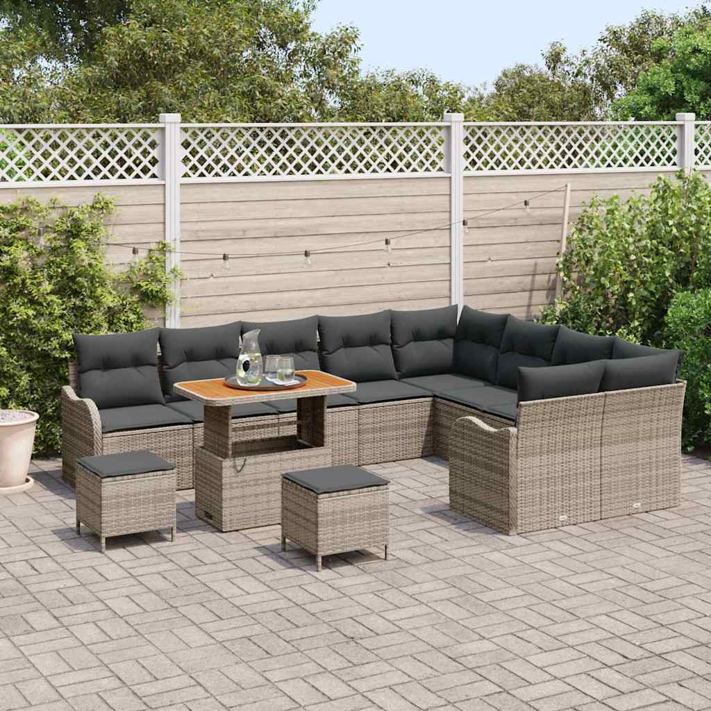 Havesofa Sæt 12 pcs Grå Polyrattan, stål og massivt akacietræ