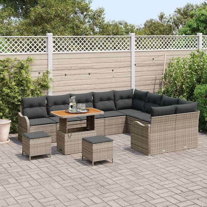 Havesofa Sæt 12 pcs Grå Polyrattan, stål og massivt akacietræ