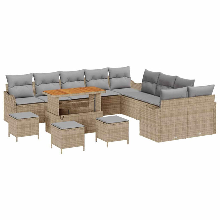 Havesofa Sæt med pude med opbevaring 14 pcs Beige og lys grå