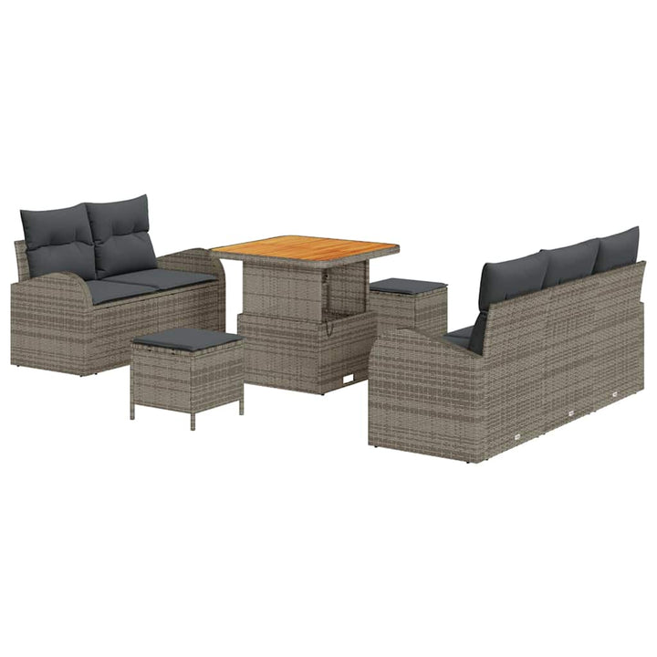 Havesofa Sæt 8 pcs Grå Polyrattan, stål og massivt akacietræ