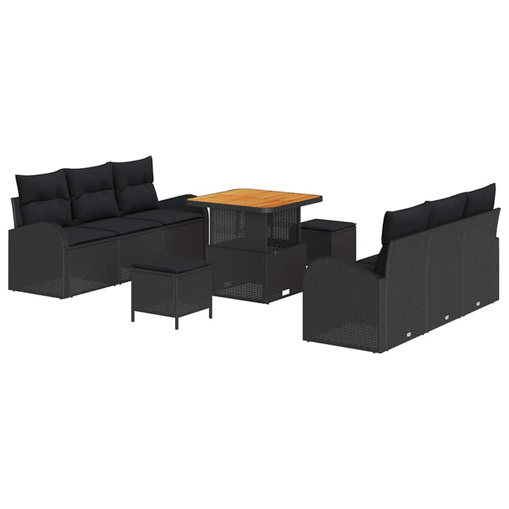 Havesofa Sæt 9 pcs Sort Polyrattan, stål og massivt akacietræ